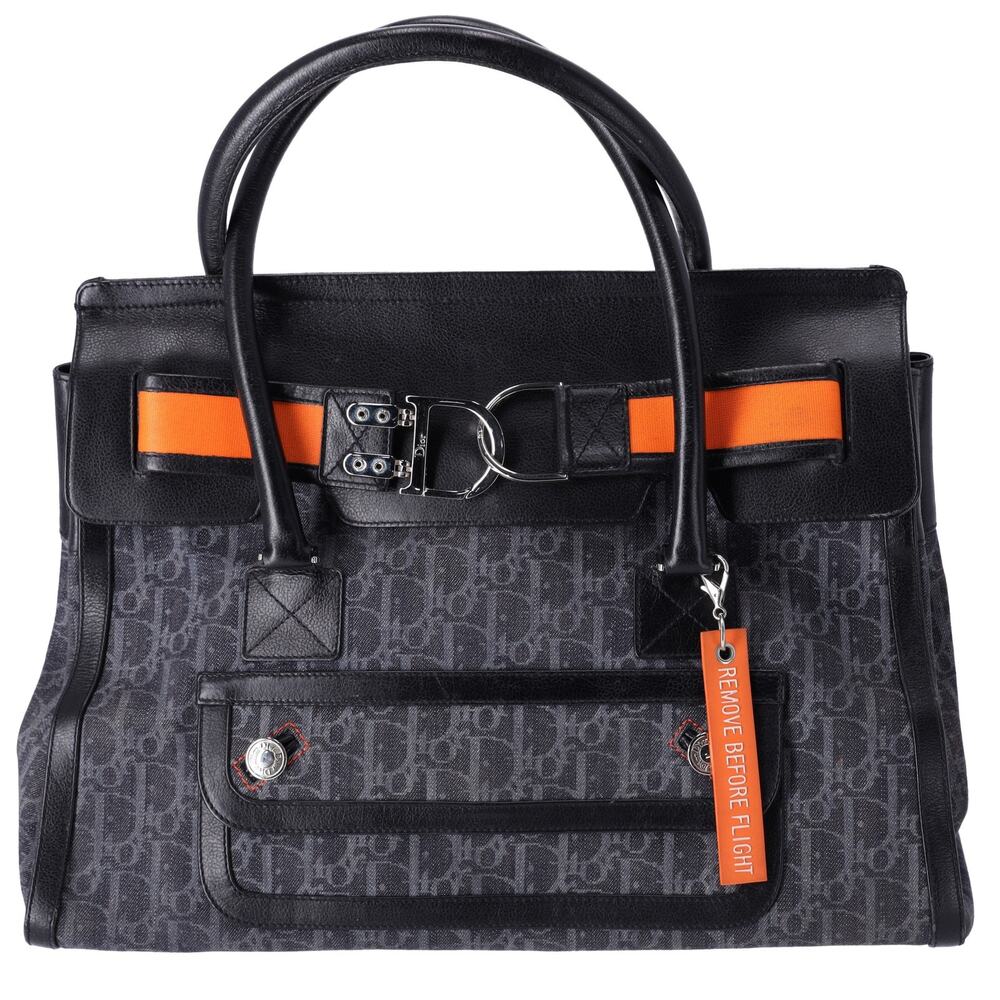 Christian Dior Flight Trotter Handbag Navy Black Orange Denim Leather - Picture 1 of 8